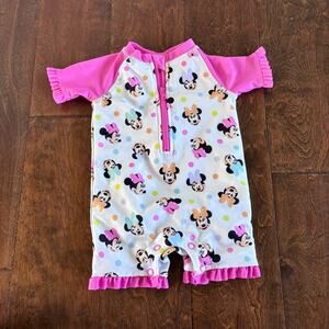 Disney Baby Girls 3-6 Months One Piece Rash Guard Swimsuit Minnie Mouse Pink